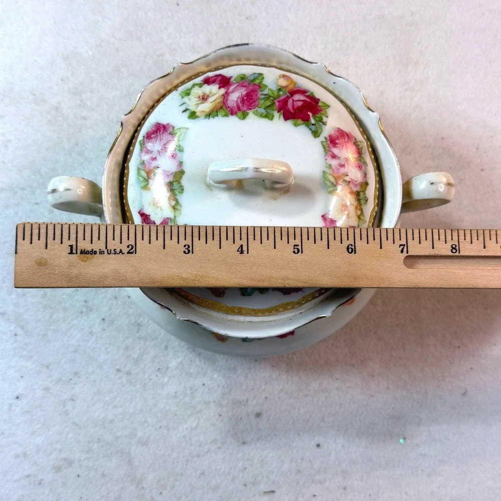 PK Silesia Sugar Bowl Antique Porcelain Pink Roses Cottagecore Victorian